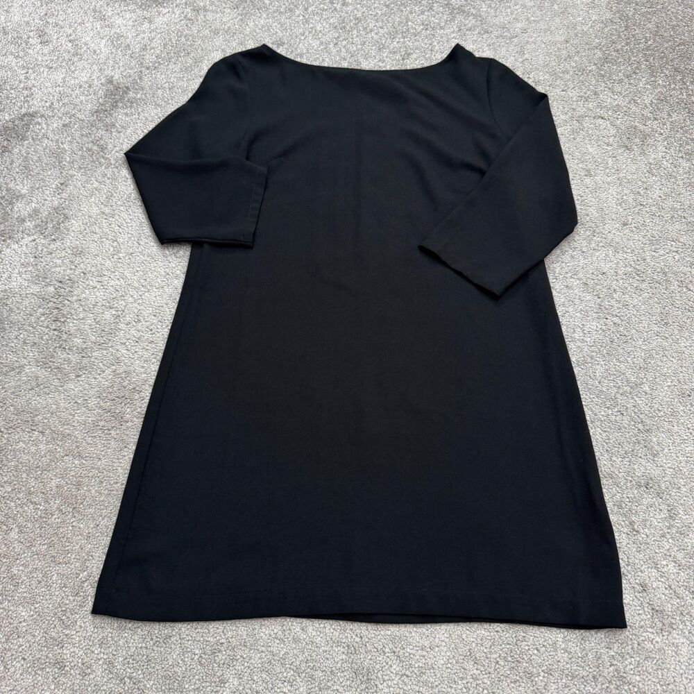 Leith 3/4 Sleeve Boat Neck Shift Dress Womens Small Black Knee Length Classic